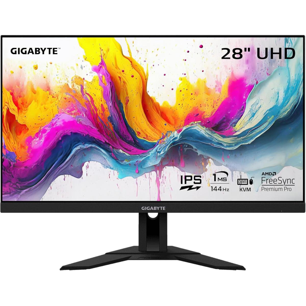 GIGABYTE 28" 4K UHD (3840 x 2160) Flat Gaming Monitor, SS IPS, 144Hz,1ms GTG, 120% sRGB, HDMI 2.1 w/ Ergonomic Stand, USB Type-C, KVM & Speakers