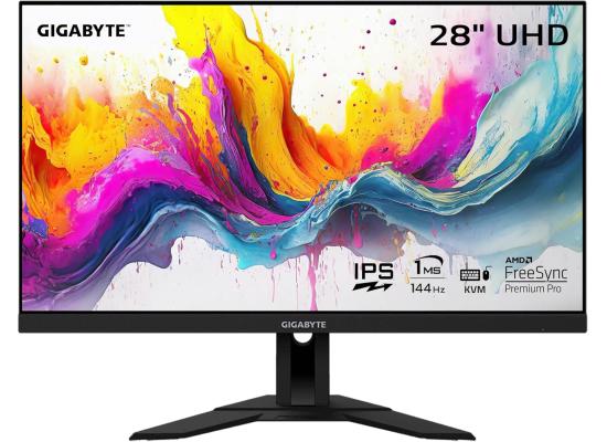 GIGABYTE 28" 4K UHD (3840 x 2160) Flat Gaming Monitor, SS IPS, 144Hz,1ms GTG, 120% sRGB, HDMI 2.1 w/ Ergonomic Stand, USB Type-C, KVM & Speakers
