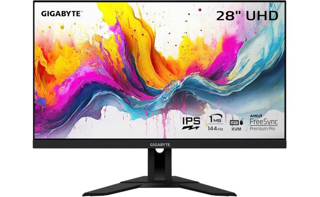 GIGABYTE 28" 4K UHD (3840 x 2160) Flat Gaming Monitor, SS IPS, 144Hz,1ms GTG, 120% sRGB, HDMI 2.1 w/ Ergonomic Stand, USB Type-C, KVM & Speakers
