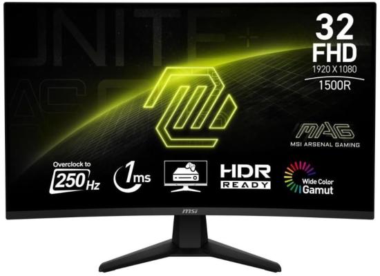 MSI MAG 32C6X 32" Curved Gaming Monitor FHD 1080p VA 250Hz (OC) 1ms (MPRT), HDR Ready, Wide Color Gamut, 10Bit, 101% sRGB, Adaptive-Sync, AI Vision, Console Mode