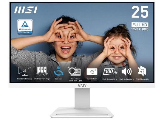 MSI Pro MP253W 25" FHD Flat Monitor (White) IPS, 100Hz, 1ms, 103% sRGB, Adaptive-Sync w/ Speakers Compatible w/ PC Mac PS5 PS4 Xbox Mobile