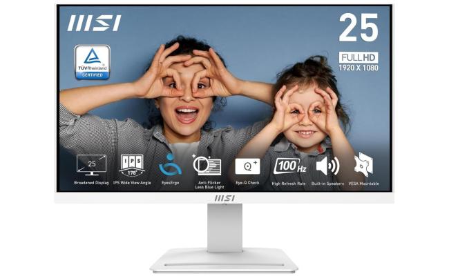 MSI Pro MP253W 25" FHD Flat Monitor (White) IPS, 100Hz, 1ms, 103% sRGB, Adaptive-Sync w/ Speakers Compatible w/ PC Mac PS5 PS4 Xbox Mobile