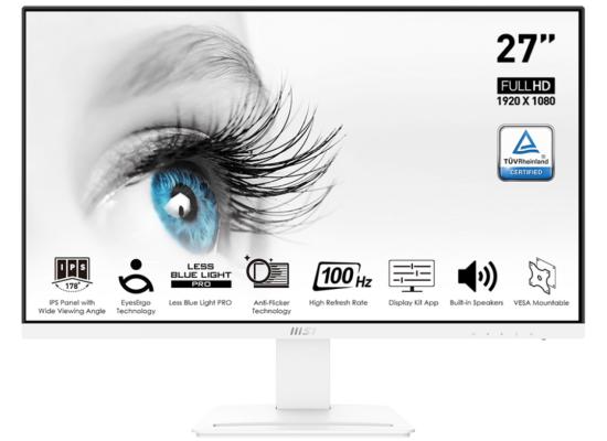 MSI Pro MP273AW 27" FHD 1080p Flat Monitor (White) IPS, 100Hz, 1ms, 106% sRGB w/ Speakers, Compatible With PC Mac PS5 PS4 Xbox Mobile