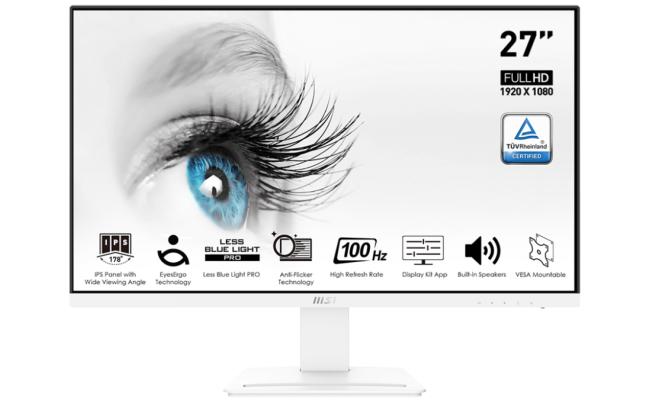 MSI Pro MP273AW 27" FHD 1080p Flat Monitor (White) IPS, 100Hz, 1ms, 106% sRGB w/ Speakers, Compatible With PC Mac PS5 PS4 Xbox Mobile