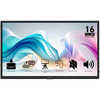 MSI PRO MP165 E6 15.6” 1920 x 1080 (FHD) IPS 60Hz 4ms (GtG) 8 bits, Portable Monitor, Slim & Light Extender Screen, Hdmi & Type-C cable, VESA Mount Support w/ Built-in Speakers