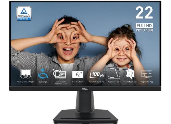 MSI PRO PRO MP225V 22" 1080p FHD Flat Monitor (Black) VA, 100Hz, 1ms (MPRT),10 bits, 1B Colors, 100% sRGB w/ Anti-Flicker technology