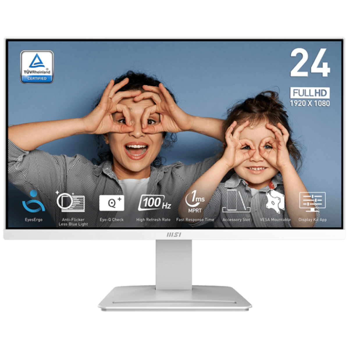 MSI PRO MP2412W 24" 1080p FHD Flat Monitor (White) VA, 100Hz, 1ms, 113% sRGB, Adaptive-Sync, Eye Care Technology