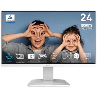 MSI PRO MP2412W 24" 1080p FHD Flat Monitor (White) VA, 100Hz, 1ms, 113% sRGB, Adaptive-Sync, Eye Care Technology