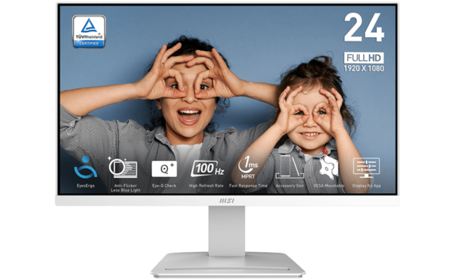 MSI PRO MP2412W 24" 1080p FHD Flat Monitor (White) VA, 100Hz, 1ms, 113% sRGB, Adaptive-Sync, Eye Care Technology