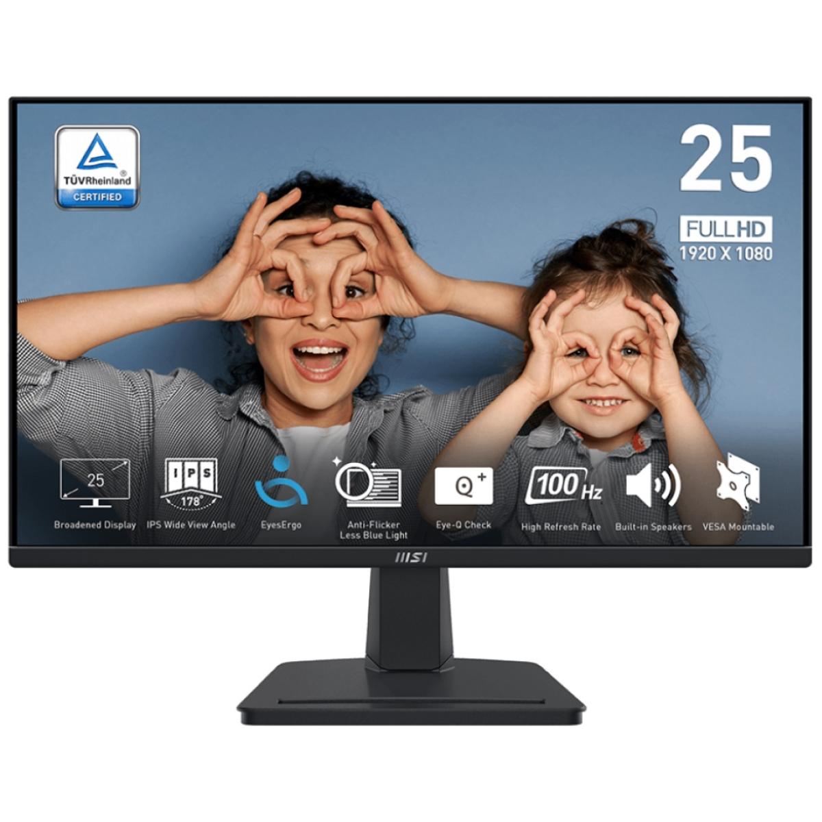 MSI PRO MP251 25" FHD Flat Monitor, IPS, 100Hz, 1ms, 101% sRGB, Adaptive Sync, w/ Speakers