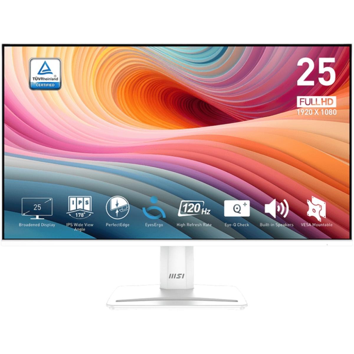 MSI PRO MP251W E2 25" 1080p FHD Flat Monitor (White) IPS, 120Hz, 1ms, 99% sRGB, HDR Ready, Adaptive-Sync w/ Speakers