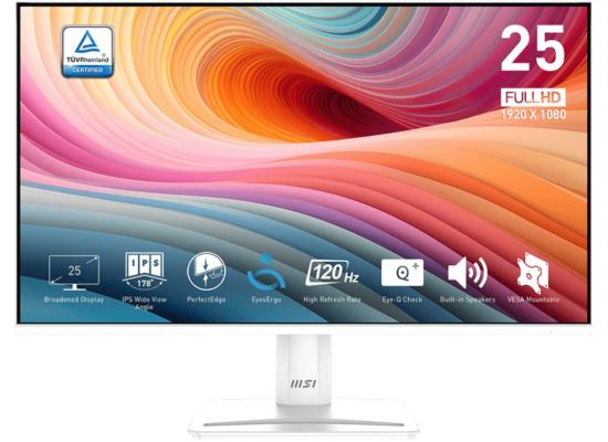 MSI PRO MP251W E2 25" 1080p FHD Flat Monitor (White) IPS, 120Hz, 1ms, 99% sRGB, HDR Ready, Adaptive-Sync w/ Speakers