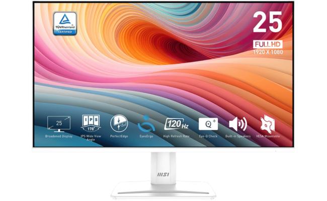 MSI PRO MP251W E2 25" 1080p FHD Flat Monitor (White) IPS, 120Hz, 1ms, 99% sRGB, HDR Ready, Adaptive-Sync w/ Speakers