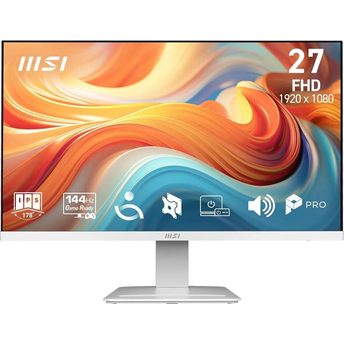 MSI PRO MP273W E14A 27" FHD 1080p Flat Monitor (White) IPS, 144Hz, 1ms (MPRT), 102% sRGB, HDR Ready w/ Speakers, Compatible With PC, Mac, PS5™, PS4™, Xbox, Mobile,