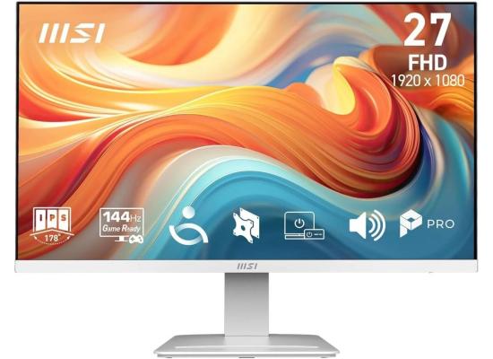 MSI PRO MP273W E14A 27" FHD 1080p Flat Monitor (White) IPS, 144Hz, 1ms (MPRT), 102% sRGB, HDR Ready w/ Speakers, Compatible With PC, Mac, PS5™, PS4™, Xbox, Mobile,
