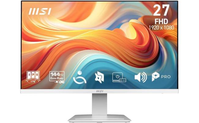 MSI PRO MP273W E14A 27" FHD 1080p Flat Monitor (White) IPS, 144Hz, 1ms (MPRT), 102% sRGB, HDR Ready w/ Speakers, Compatible With PC, Mac, PS5™, PS4™, Xbox, Mobile,