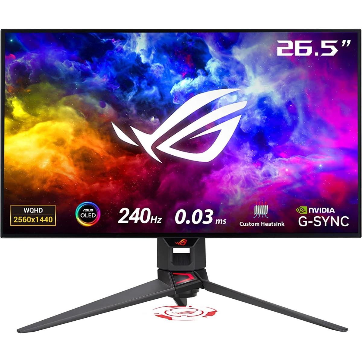 ASUS ROG SWIFT OLED (PG27AQDM) 27" Flat Gaming Monitor OLED 2K (2560 x 1440) 240Hz 0.03ms(GTG), HDR10, DCI-P3 99% & sRGB 135%, 10Bit, G-Sync Compatible w/ Ergonomic Stand