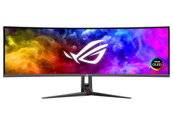 ASUS ROG Swift OLED PG49WCD 49" DQHD Curved Gaming Monitor (QD OLED), 144Hz, 0.03ms(GTG), DisplayHDR 400 Up To 1000 nits, 10bit, 1B Colors, G-SYNC® compatible, ROG Smart KVM, Type-C PD (90 W), Aura Sync, Ergonomic Stand