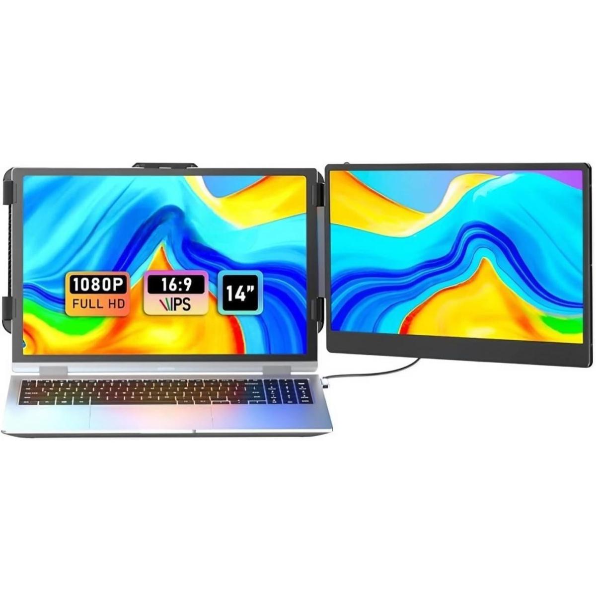 S1 Portable Laptop Screen Extender, 14" FHD 60Hz IPS Wide Viewing Angle , USB-C & HDMI , 72% NTSC, 300 cd/m², Plug & Play, 180° Rotation Angle w/ Speakers & Bag For Mac/Windows