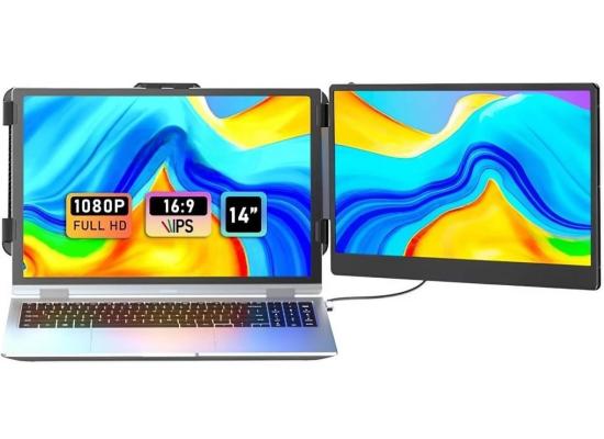 S1 Portable Laptop Screen Extender, 14" FHD 60Hz IPS Wide Viewing Angle , USB-C & HDMI , 72% NTSC, 300 cd/m², Plug & Play, 180° Rotation Angle w/ Speakers & Bag For Mac/Windows