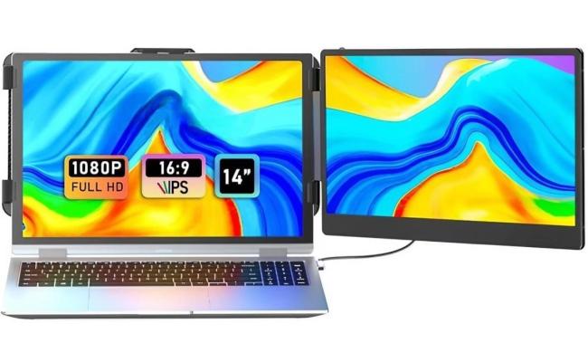 S1 Portable Laptop Screen Extender, 14" FHD 60Hz IPS Wide Viewing Angle , USB-C & HDMI , 72% NTSC, 300 cd/m², Plug & Play, 180° Rotation Angle w/ Speakers & Bag For Mac/Windows