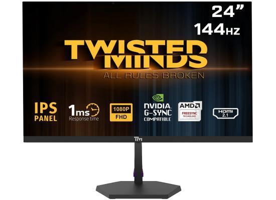 Twisted Minds 24" FHD Flat Gaming Monitor, IPS, 144Hz, 1ms MPRT, Console Ready HDMI 2.1, Nvidia G-SYNC & AMD-SYNC w/ Built-in Speakers