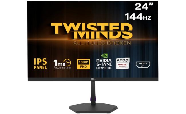 TwistedMinds 24" FHD Flat Gaming Monitor, IPS, 144Hz, 1ms MPRT, Console Ready HDMI 2.1, Nvidia G-SYNC & AMD-SYNC w/ Built-in Speakers