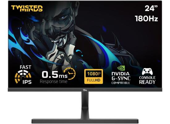 TwistedMinds 24" FHD Flat Gaming Monitor, Fast IPS, 180Hz, 0.5ms, Console Ready HDMI 2.1, HDR, Nvidia G-SYNC & AMD-SYNC