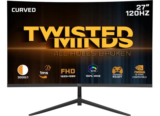 Twisted Minds 27" Curved Monitor VA Full HD 1080p @120Hz 1ms, HDR300, 100% sRGB , FreeSync & G-Sync Compatible, HDMI 2.1 w/ RGB Rear Backlight Light & Speakers