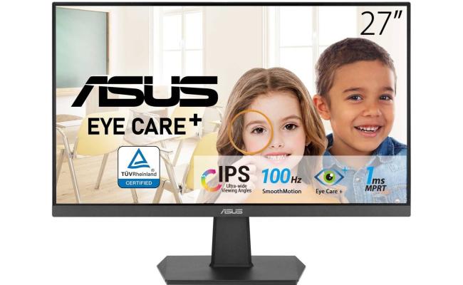 ASUS VA27EHF 27'" Flat Gaming Monitor FHD 1080p, IPS, 100Hz, 1ms, Adaptive-Sync, Eye Care+, Low Blue Light, Frameless Slim Design