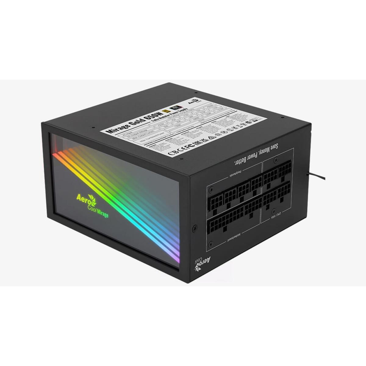 AeroCool Mirage Gold 650W (ARGB) 80 Plus Gold Fully Modular Up To 90%+ Efficiency, Stylish High-performance Power Supply w/ Infinity Mirror Design