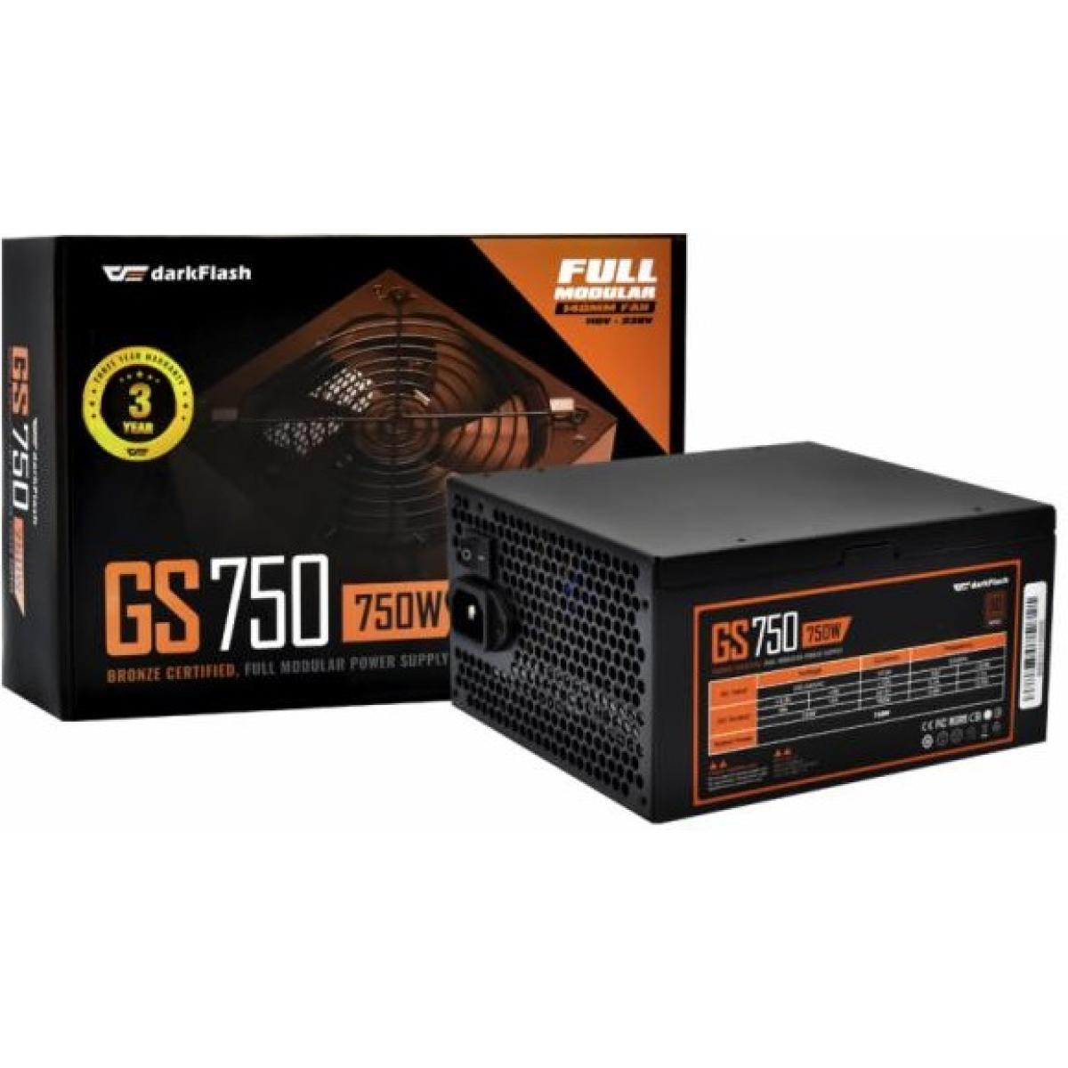 Aigo DARKFLASH GS750, 750W, 80 Plus Bronze, Fully Modular ATX Power Supply, 14cm Hydraulic Bearing PWM Fan