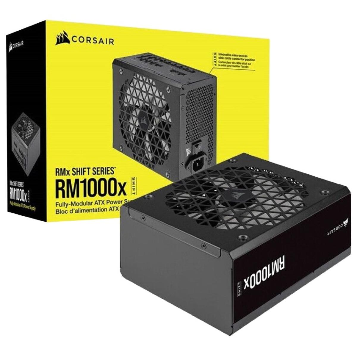 Corsair RM1000x Shift 1000W, ATX (ATX 3.0) Fully Modular Power Supply, 80+ Gold Certified w/ Side Mounted Modular Connections Panel  & PCIe 5.0 12VHPWR Cable