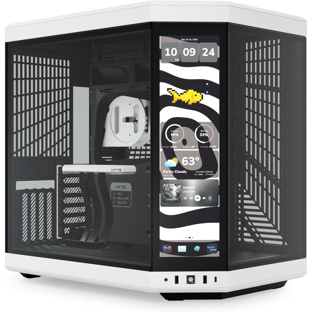HYTE Y70 Touch Infinite Dual Chamber ATX Mid Tower Modern Aesthetic Gaming case, Enhanced Edition, Panoramic Tempered Glass Design, w/ 14.9” IPS 2.5 60Hz KTouchscreen & PCIE 4.0 Riser Cable (Panda)