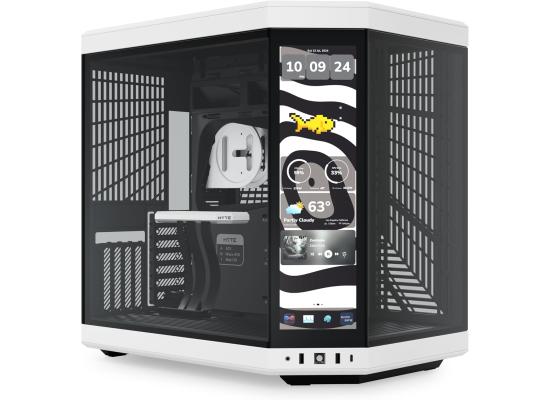 HYTE Y70 Touch Infinite Dual Chamber ATX Mid Tower Modern Aesthetic Gaming case, Enhanced Edition, Panoramic Tempered Glass Design, w/ 14.9”  IPS 2.5 60Hz KTouchscreen & PCIE 4.0 Riser Cable (Panda)