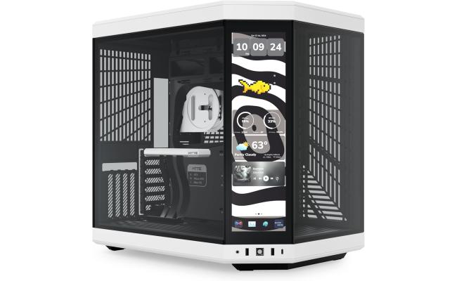 HYTE Y70 Touch Infinite Dual Chamber ATX Mid Tower Modern Aesthetic Gaming case, Enhanced Edition, Panoramic Tempered Glass Design, w/ 14.9”  IPS 2.5 60Hz KTouchscreen & PCIE 4.0 Riser Cable (Panda)