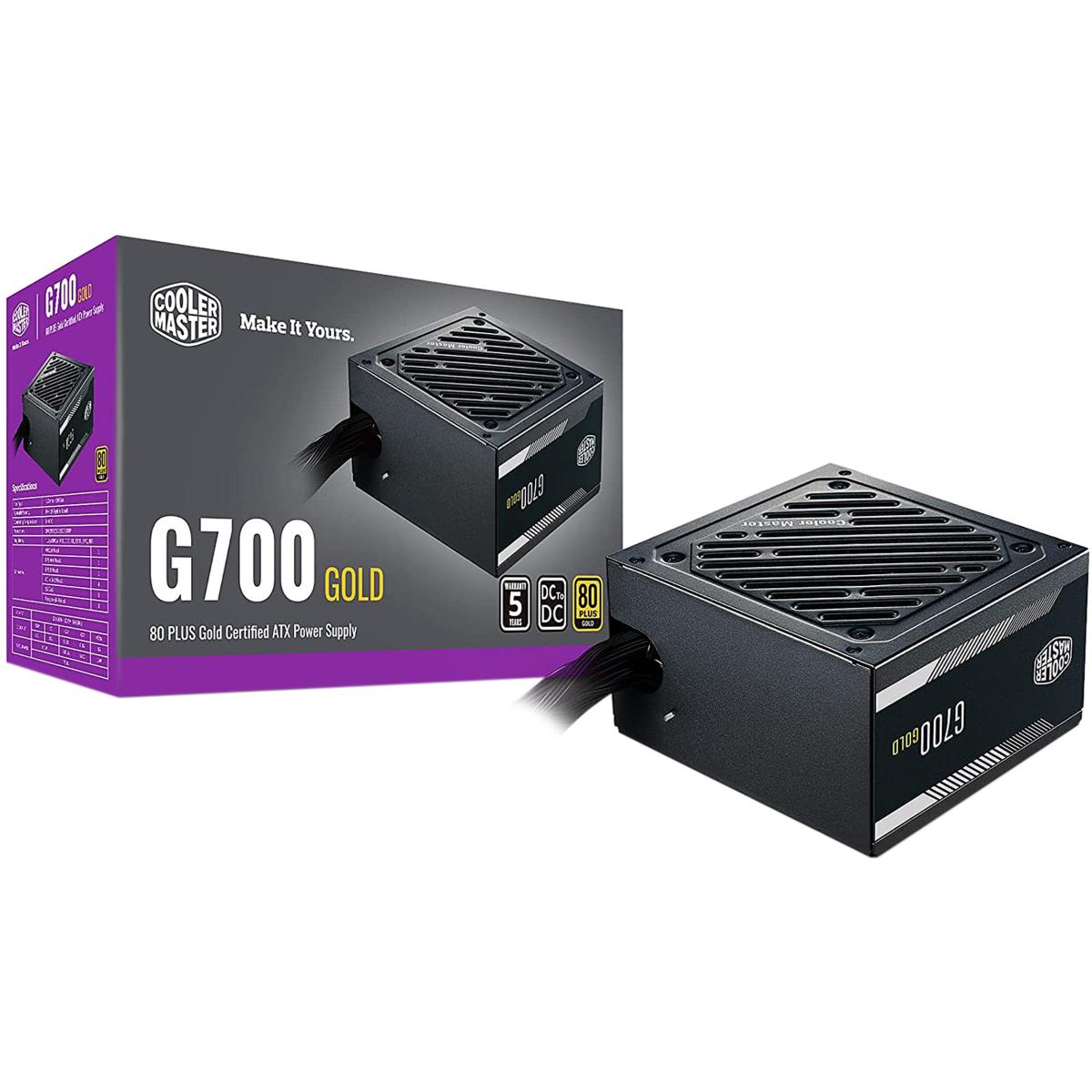 Cooler Master G700, 700w GOLD 80+ Certified Power Supply w/ 120mm HDB Fan (Non-Modular)