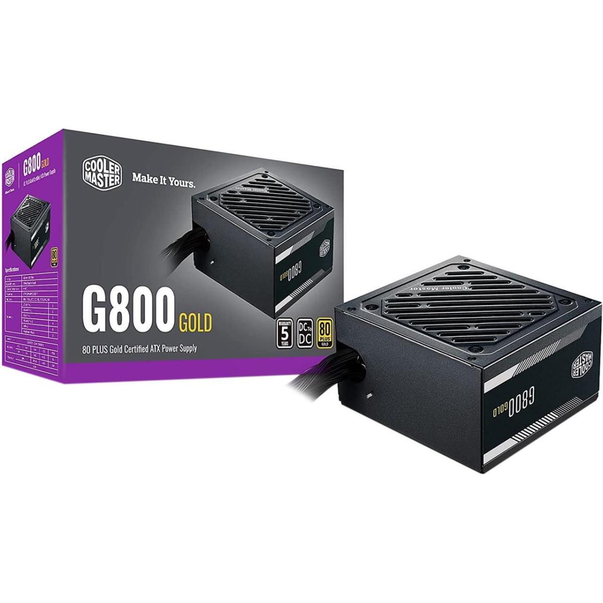 Cooler Master G800, 800w GOLD 80+ Certified Power Supply w/ 120mm HDB Fan (Non-Modular)