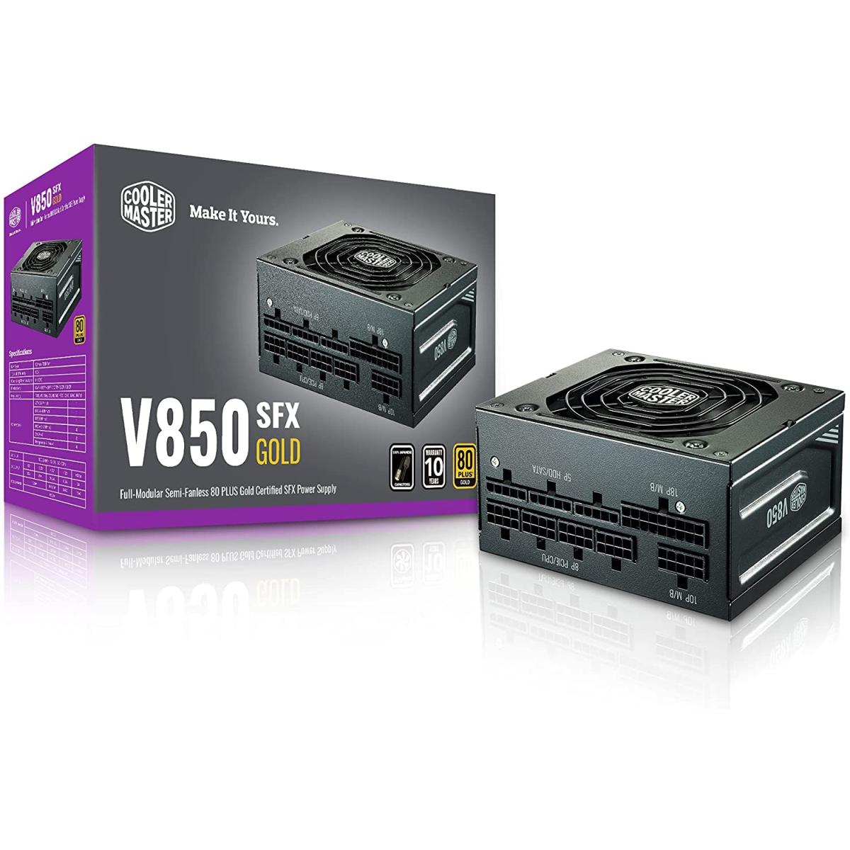 Cooler Master V850 SFX Gold Full Modular Power Supply, 850W, 80+ Gold Efficiency, ATX Bracket Included, Quiet FDB Fan, SFX Form Factor