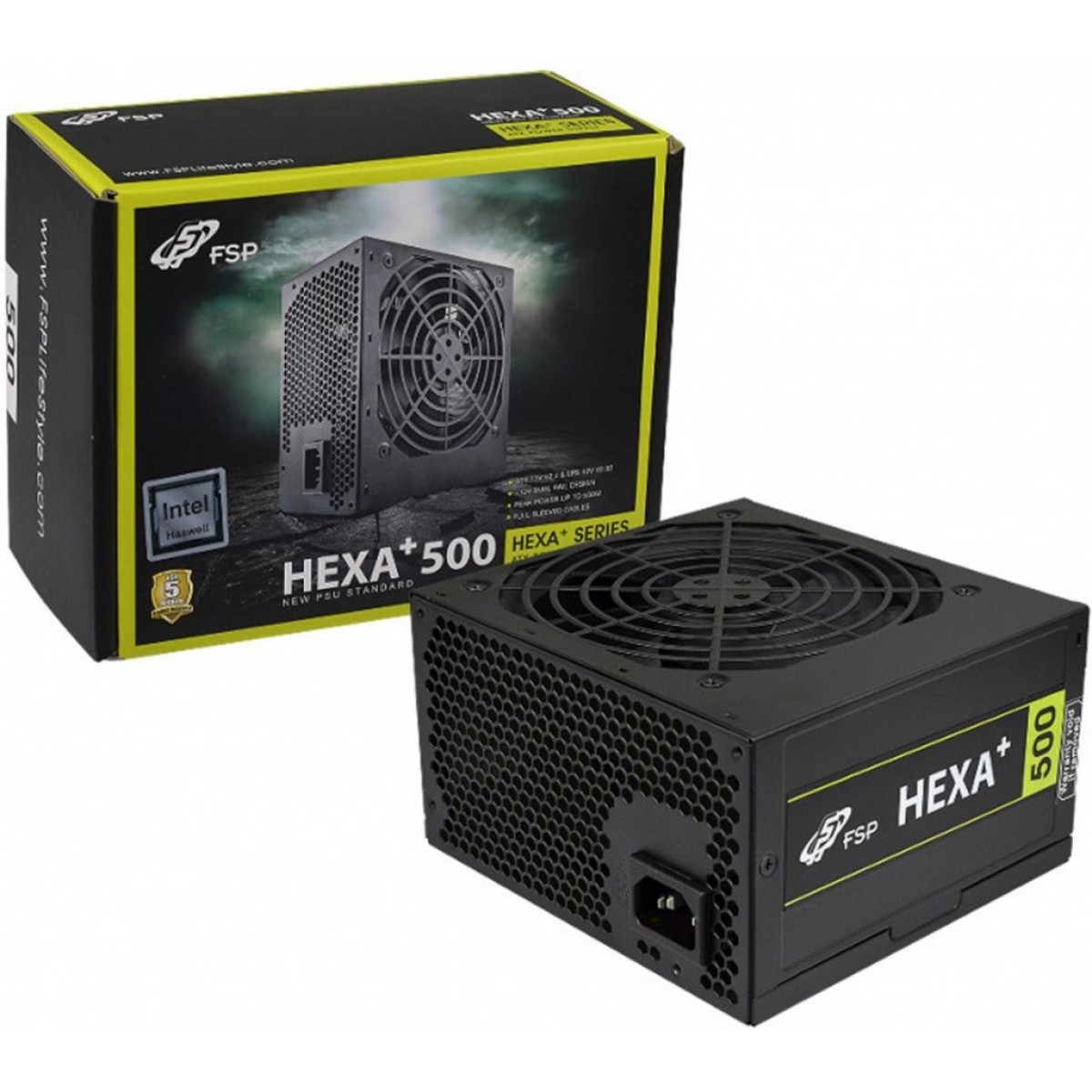 FSP HEXA+ Series H2-500 500W 80+ high-quality ATX Power Supply,120mm Quiet Fan Black