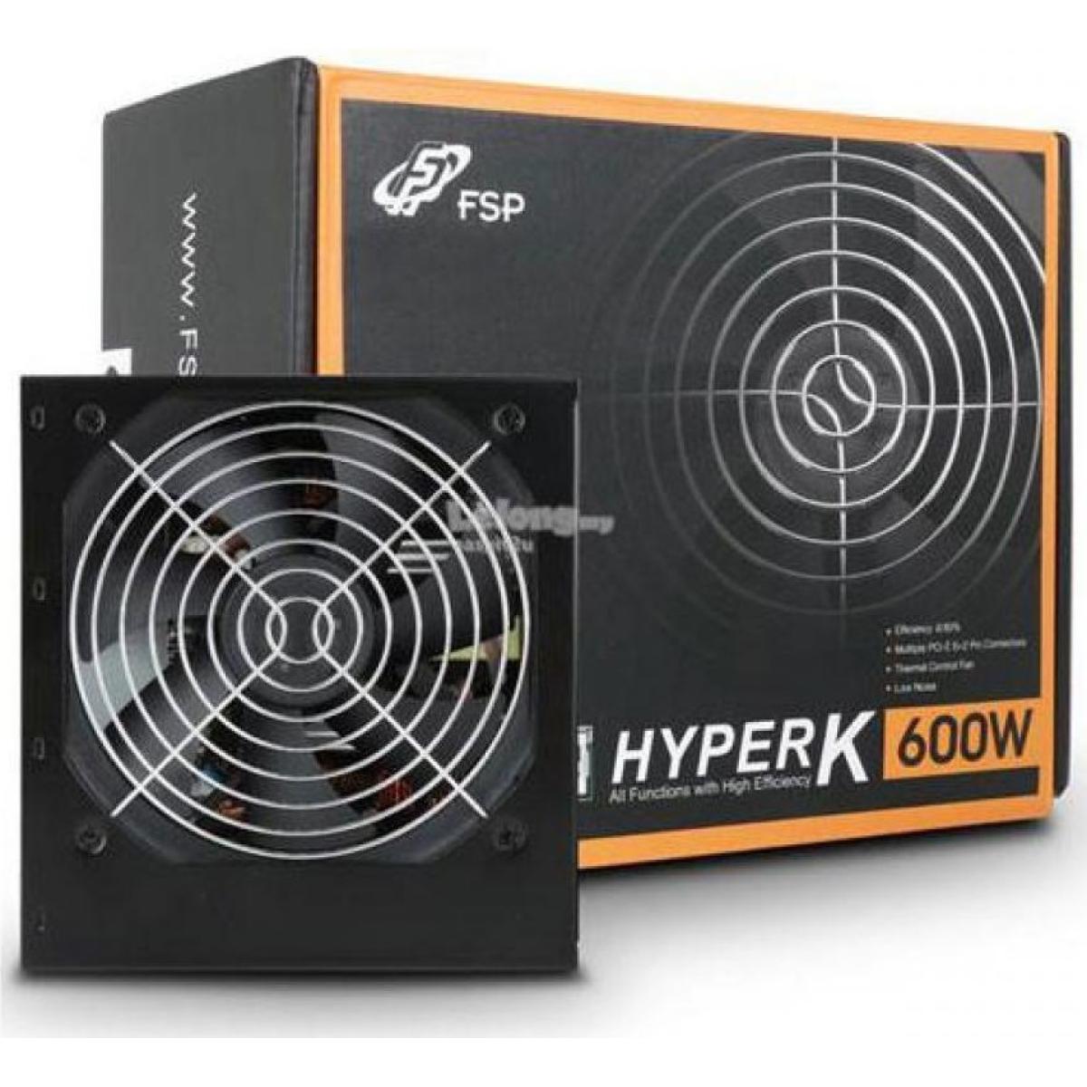 FSP HYPER K Series HYPER K 600W 80+ high-quality 85% Efficiency ATX Power Supply,120mm Quiet Fan Black & Black Ribbon Cables