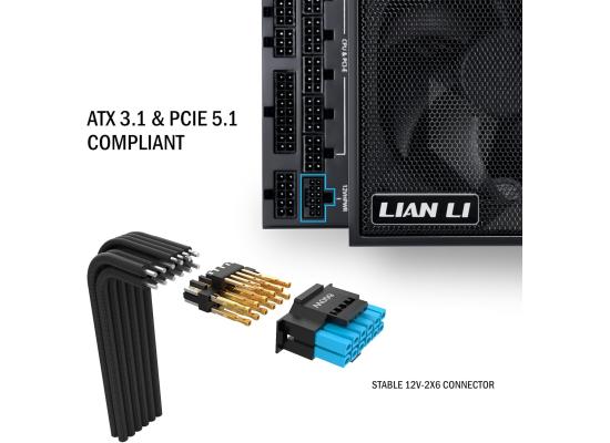 Lian Li Edge EG0850G 850W Gold (Black) (ATX 3.1) PCIE 5.1 (12V-2×6) 80 Plus Gold Full Modular Power Supply W/ Braided-Sleeved Cables