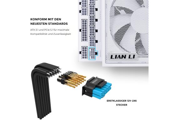Lian Li Edge EG0850G 850W Gold (White) (ATX 3.1) PCIE 5.1 (12V-2×6) 80 Plus Gold Full Modular Power Supply W/ Braided-Sleeved Cables