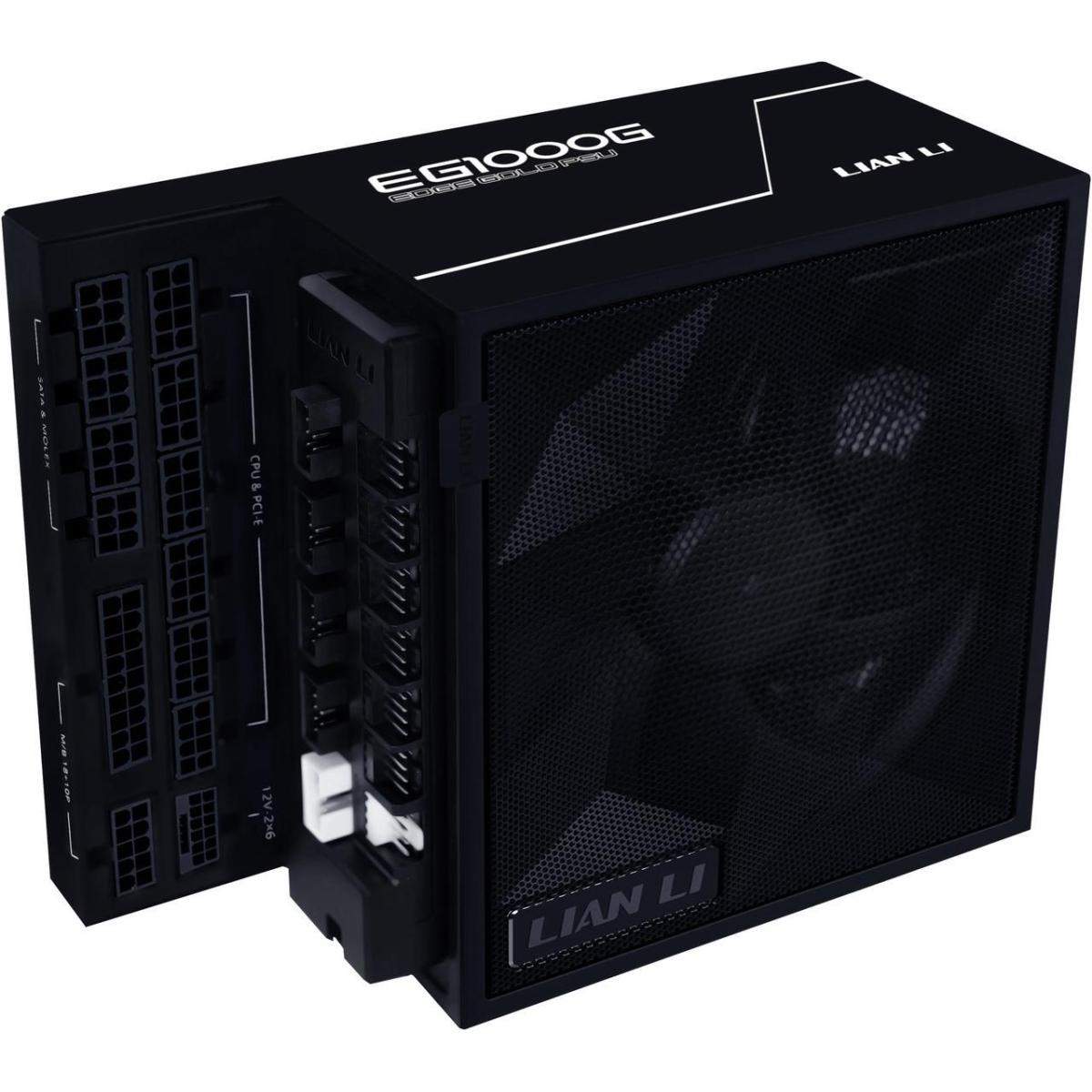 Lian Li Edge EG1000G 1000W Gold (Black) (ATX 3.1) PCIE 5.1 (12V-2×6) 80 Plus Gold Full Modular Power Supply W/ Braided-Sleeved Cables + Detachable USB hub w/ 4 internal USB 2.0 Headers & 6 PWM Headers