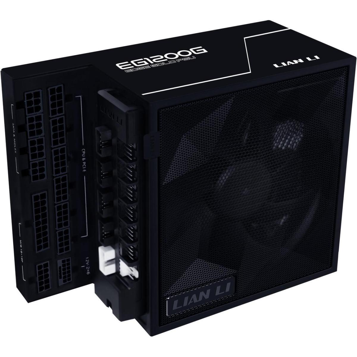 Lian Li Edge EG1200G 1200W Gold (Black) (ATX 3.1) PCIE 5.1 (12V-2×6) 80 Plus Gold Full Modular Power Supply W/ Braided-Sleeved Cables + Detachable USB hub w/ 4 internal USB 2.0 Headers & 6 PWM Headers