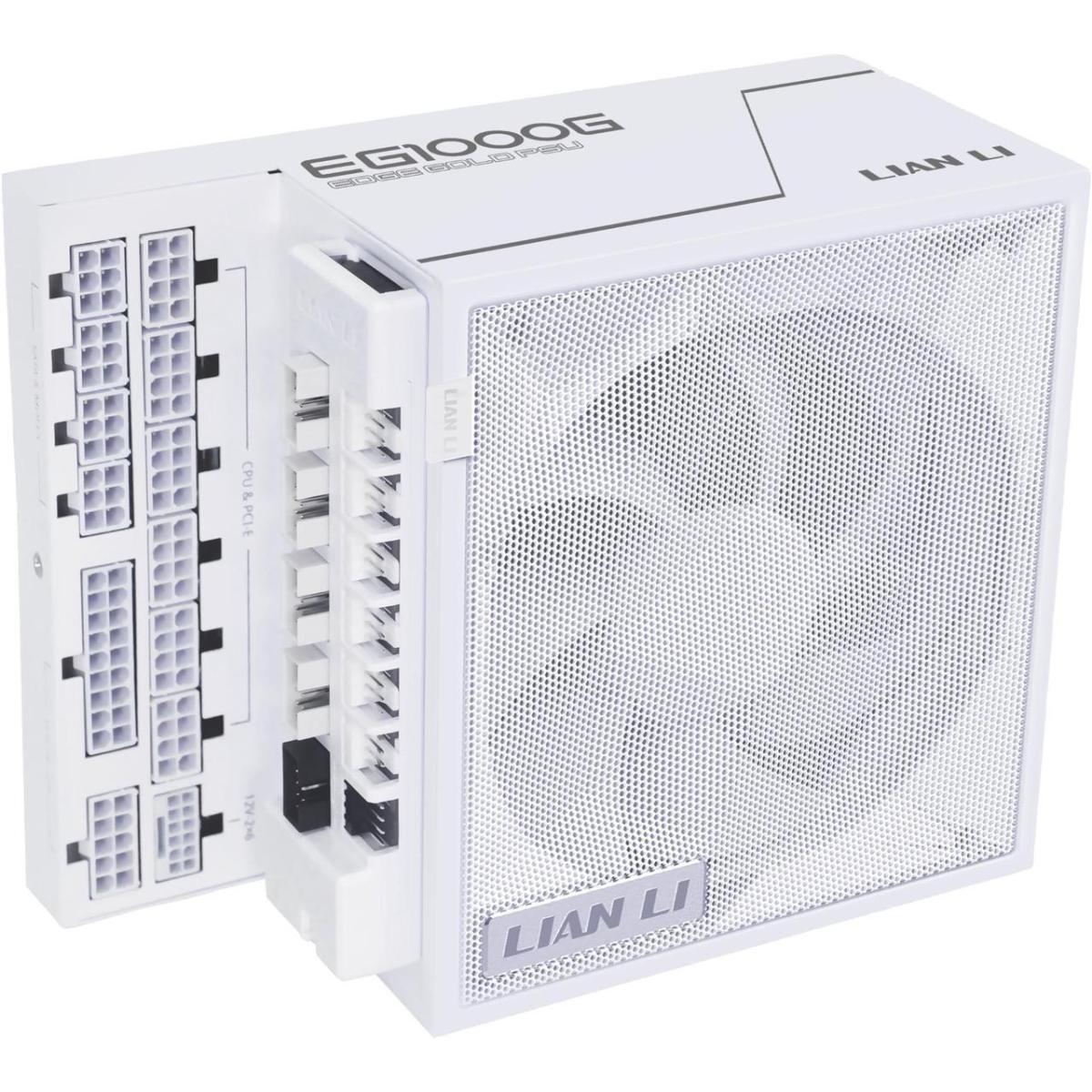 Lian Li Edge EG1200G 1200W Gold (White) (ATX 3.1) PCIE 5.1 (12V-2×6) 80 Plus Gold Full Modular Power Supply W/ Braided-Sleeved Cables + Detachable USB hub w/ 4 internal USB 2.0 Headers & 6 PWM Headers