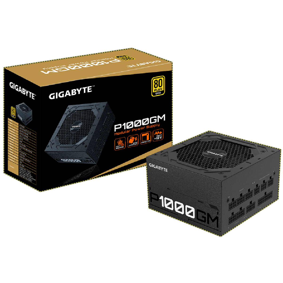 Gigabyte P1000GM 1000W 80 PLUS GOLD Fully Modular Main Japanese capacitors Compact Sized Power Supply