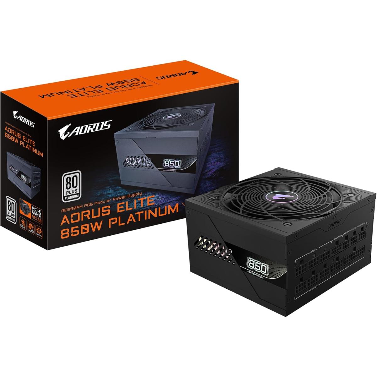 AORUS ELITE P850W 80+ Platinum (ATX 3.0) 850W 80 Plus Platinum Fully Modular Power Supply w/ (12VHPWR) PCIE 5.0 Connector