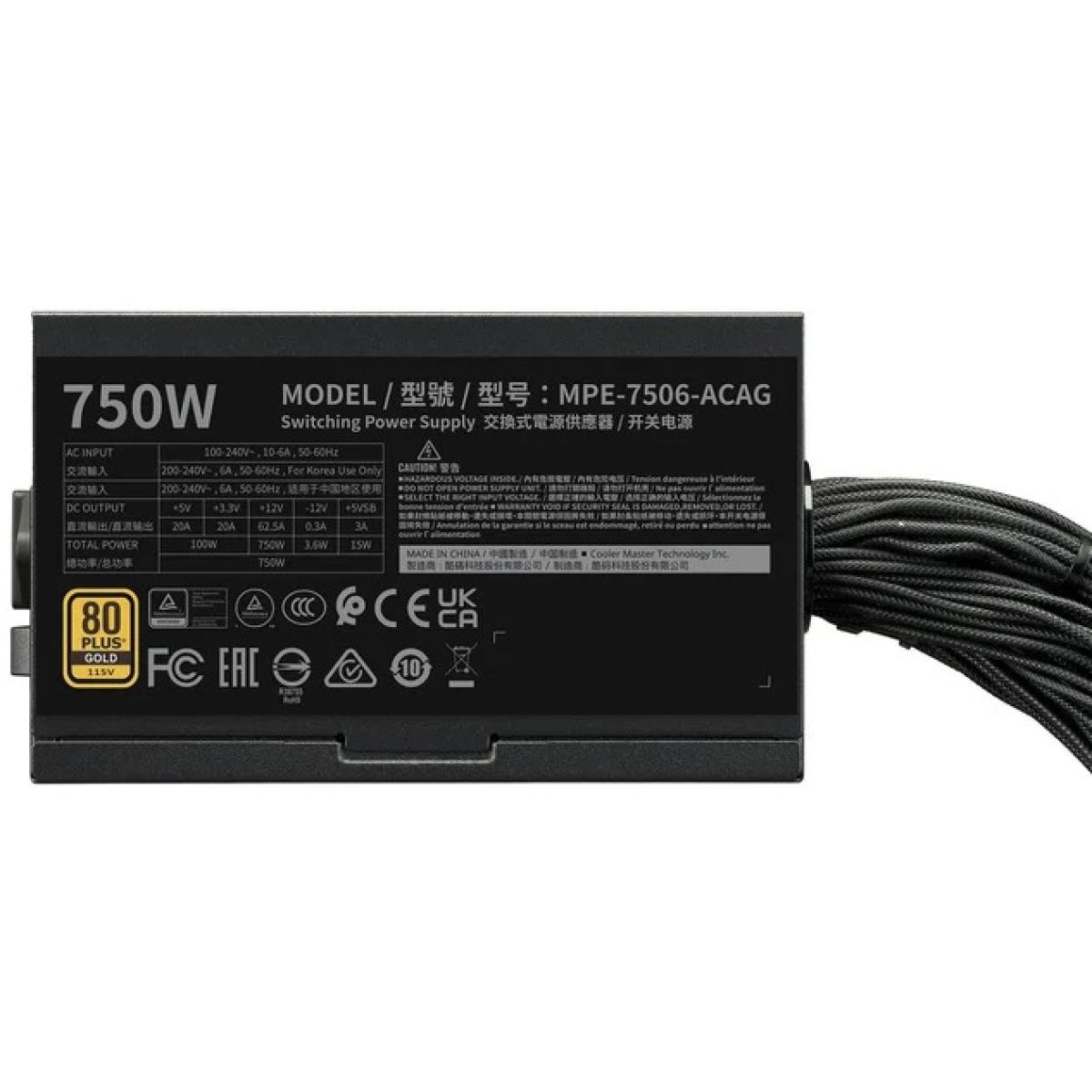 Cooler Master MWE GOLD 750 V3 (ATX 3.1) 750W 80 Plus Gold Non-Modular Power Supply w/ (12V-2x6) PCIE 5.1 Connector Cooler Master MWE GOLD 750 V3 (ATX 3.1) 750W 80 Plus Gold Non-Modular Power Supply w/ (12V-2x6) PCIE 5.1 Connector