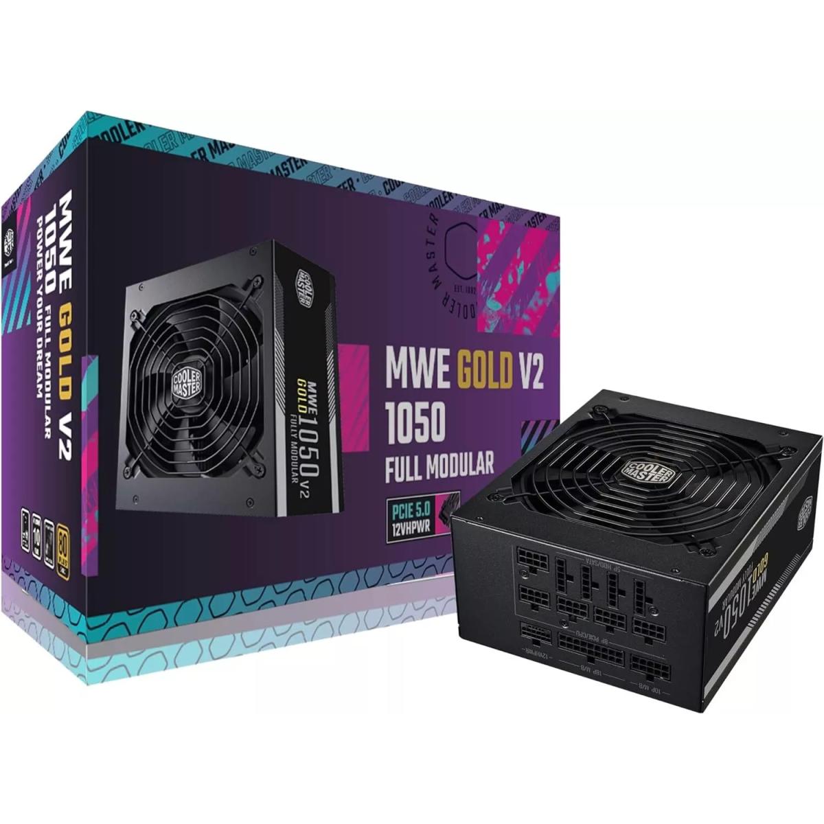 Cooler Master MWE GOLD 1050 V2 (ATX 3.0) 1050W 80 Plus Gold Fully Modular Power Supply w/ (12VHPWR) PCIE 5.0 Connector